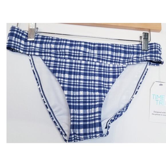 NWTs - Time & Tru Missy Separate Bikini Bottom Blue/White Mid Rise Size S (4-6) - Picture 1 of 4